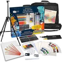 Artina Malpalette 122tlg XXL Malset mit Staffelei Michelangelo, 122tlg., Set Acryl & Zeichenset – Buntstifte, Leinwand, Pinselset, Farbe