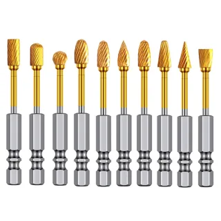 Titanium Carbide Burr Set Die Grinder Bits Tungsten Rotary File Golden Coating High Speed Single Double Cut Multi Shape