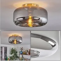 hofstein Deckenleuchte Deckenlampe aus Metall/Glas in Messing/Rauchfarben/Chromfarben, ohne Leuchtmittel, Vintage-Design mit Glasschirm (28 cm), 1 x E27, ohne Leuchtmittel