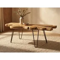 Massivart® Couchtisch Wohnzimmertisch, B 100 cm, Teakholz massiv lackiert »TALLUS«, Massivholz · natürliche Wuchsform · Metallbeine · Wohnzimmer