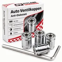 Pitlane Performance Ventilkappe 4er Set Ventilkappen Auto Metall mit Diebstahlschutz, (Rostfrei, Schrader Ventildeckel), Reifenventilkappen Schraderventil Autoventil & Fahrradventil Kappe