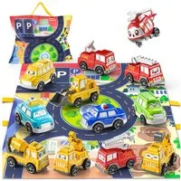 TEMI Spielzeug-Auto Auto Spielzeug Fahrzeugspielset mit Spielmatte, (Set, 12 Mini Auto, 1 Spielmatte), Pull-Back Fahrzeug Spielset Geschenk für Kinder