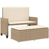 vidaXL Gartenbank Gartenbank mit Kissen und Hocker Beige Poly Rattan (1-St)