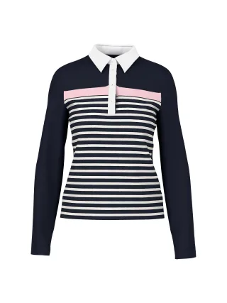 Marc Cain Sports - Poloshirt in Rippstruktur mit Streifen navy - Gr. - 40