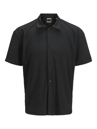 JACK&JONES - JCOINTERLUDE PLISSE SHIRT SS black - Gr. - XL