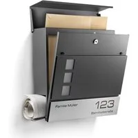 NewHabitat Briefkasten Moderner Wandbriefkasten Personalisierbar Anthrazit RAL7016 (Komplettset, Modell: London), Rostfrei