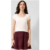 QS Kurzarmshirt T-Shirt Rippshirt mit Spitzenkante