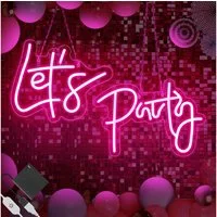 MUPOO Dekolicht LED Dekolicht,Let's Party Neon Schilder Dimmbar,Zwei-Pack, LED Rosa Neonlicht,für Verlobungsfeier,Hochzeit,Party,Hausbar