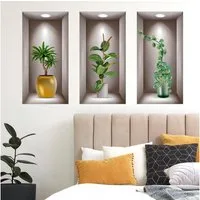 MOPUEA Wandsticker Wandsticker Pflanzen Wandtattoo 3D Vasen Wandaufkleber Wohnzimmer (Wandsticker Set mit grünen Pflanzen und Vasen Design, 3D Pflanzen Wandsticker Set für Wohnzimmer und Schlafzimmer), 3D Pflanzen Design selbstklebend wasserfest abne