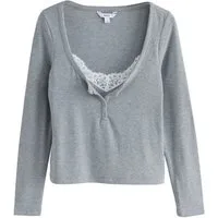 Next Blusenshirt Henley-Langarmoberteil mit Spitzenbesatz (1-tlg)
