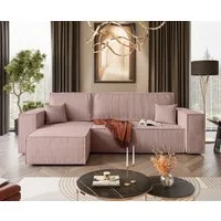 Lookway Ecksofa Gepolstertes CARLOS L-Form, Cord-Stoff, mit Schlaffunktion und Bettkasten, Seite universal