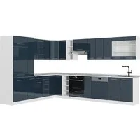 Vicco Winkelküche Fame-Line, Dunkelblau Hochglanz/Weiß, 347 x 257 cm ohne Arbeitsplatte