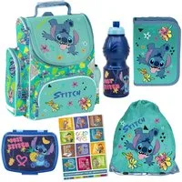 GOLDKIDS Schulranzen für Jungen und Mädchen, 6er-Set - (Schul-Rucksack für Kinder mit Federmäppchen, 1-tlg., - Schuhbeutel Brotdose und Trinkflasche), - Stitch Motiv - 1-3 Klasse