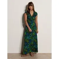 Apricot Maxikleid Smockkleid mit tropischem Blattmuster in weicher Ware