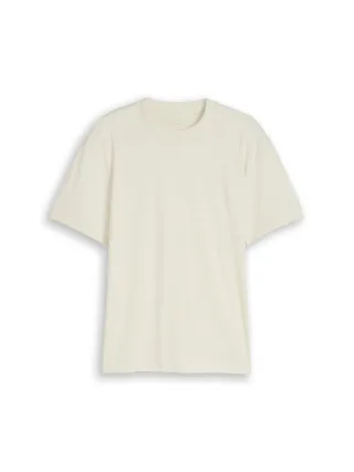 Denim Tom Tailor - Relaxed Fit T-Shirt mit Rippbündchen greyish white - Gr. - S