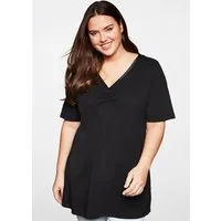 Sheego T-Shirt Longshirt Kurzarm mit Raffung