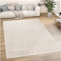 Paco Home Teppich Livorno 673, rechteckig, Höhe: 14 mm, Uni-Farben, Scandi, Rauten Muster, Hoch-Tief Effekt, Outdoor geeignet