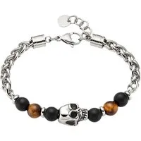 Bruno Banani Armband Schmuck Geschenk Edelstahlarmband mit Tigeraugen und Totenkopf-Motiv, mit Tigerauge (synth)