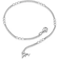 Materia Silberarmband Figaro-Panzer Delfin Armband Fußkette verstellbar 925 Silber SA-35, 925 Sterling Silber, rhodiniert