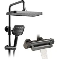 Oihpaw Duschsystem Premium Duschsäulen-Set 3in1, 330x220mm Regendusche mit Thermostat, Höhe 118 cm, 3 Strahlart(en), 360° verstellbar & 3-Strahl-Handbrause mit Anti-Kalk-Düsen