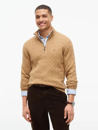 CLASSIC COTTON CABLE ZIP MOCK - Gr. - S