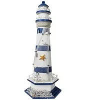 Yudu Dekofigur Deko-Leuchtturm Holz Fischernetz Seestern Seevögel Maritime H:57cm