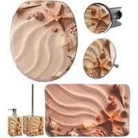 Sanilo Badaccessoire-Set 6-teilig Sanibel, WC-Sitz mit Absenkautomatik, Badteppich 70 x 110 cm, Waschbeckenstöpsel, Badewannenstöpsel, Seifenspender, WC-Bürste, 6 tlg., hochwertig & modern, universell, leichte Montage