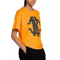 roberto cavalli T-Shirt Firenze Damen RC Monogram Exklusive Hauptlinie auffälligem Branding, Überschnittene Schultern, Weiches Baumwolljersey