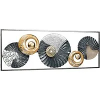 Kobolo Wandbild Metallbild Bild -SEASHELL- Hoch- Querformat - grau weiß gold, Abstrakt, 3D Effekt