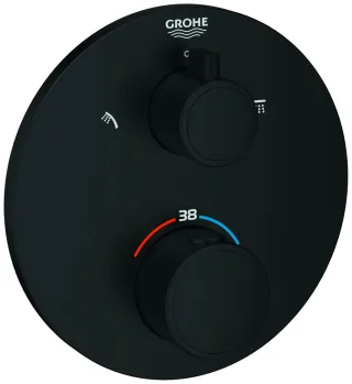 GROHE Thermostat-Brausearmatur Grohtherm 102208 2 Abgänge FMS für 35604 rund matt black, 1022082430 1022082430