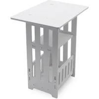 Spetebo Nachttisch weiß mit Ablagekorb und Staufach - 40 x 36 cm - Beistelltisch aus Holz (Anzahl, 1-St., Stück), mit 3 Etagen