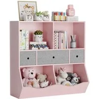 GarveeMore Kinderregal Bücherregal Kinder Spielzeugregal mit 3 Schubladen 93x30x93cm