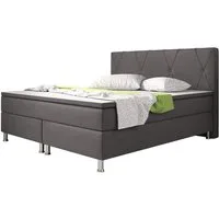 inter Boxspringbett Boston Webstoff mit 7 Zonen Taschenfederkernmatratze und Topper (140x200 cm, Anthrazit mit 7 Zonen Taschenfederkernmatratzen und Topper), Taschenfederkern-Komfort, gepolstertes Kopfteil, inklusive Matratzen