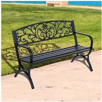 Outsunny Gartenbank Metall Gartenmöbel 2-Sitzer (Sitzbank, 1-St., Bank), Schwarz 127x60x85 cm