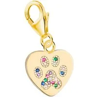 Goldene Hufeisen Charm Herz Charm Anhänger Gold Pfote Herz 18k vergoldet mit Zirkonia, Karabiner, 925 Sterling Silber mit Zirkonia, Goldschmuck für Damen