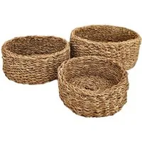 Meinposten Aufbewahrungskorb 3 Körbe runder Korb Seegras Aufbewahrungskorb Dekokorb natur braun (Sie erhalten drei Stück), Natürliche Materialien, Nachwachsender Rohstoff