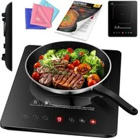 KESSER Einzelkochplatte Induktionskochplatte mit 9 Heizstufen 3x Mikrofasertücher & Rezeptbuch, tragbare Kochplatte 28cm mit Timer, Touch-Steuerung, Booster 220-240V