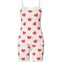 fashionshowcase Pyjama Damen Hausanzug – Schlafanzug mit Shorts & Top, Baumwolle, Herz-Design (2 tlg., 2-teiliges Set) Verspieltes Design mit Herz-Print & feiner Spitze, luftig & leicht