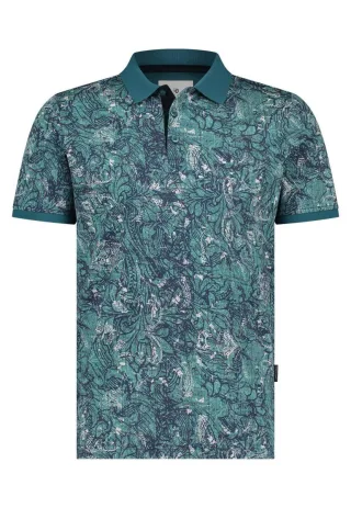 State of Art - Piqué-Poloshirt mit digitalem Print blau - Gr. - S