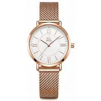 Fyrove Quarzuhr Damen Roségold, Damen Armbanduhr mit Edelstahl-Mesharmband, (weißem Zifferblatt, römischen Ziffern), Mineralglas, 30 mm, 3 ATM