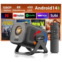 XGODY [1080P Native & Autofokus & 2026 Modell & Integrierte Apps] Mini Portabler Projektor (450 lm, 15000:1, 3840 x2160 px, 150-Zoll-Display, Smart Tragbarer Projektor, Android 14 beamer ständer)