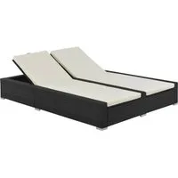 vidaXL Gartenliege Doppel-Sonnenliege Poly Rattan Schwarz