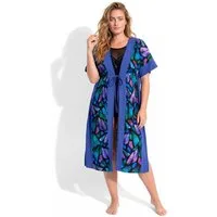 Ulla Popken Strandkleid Midikleid Schmetterlinge V-Ausschnitt Halbarm