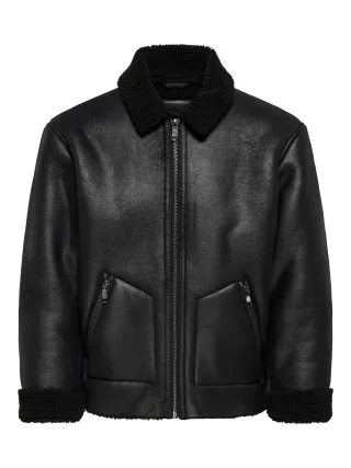 ONLY&SONS - ONSRIKER PU SHEARLING JACKET OTW VD Black - Gr. - XXL