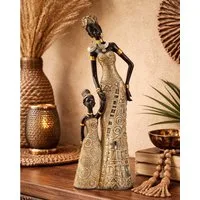 MF Afrikafigur Elegante Dekofigur Afrikanische Frau mit Kind 31cm Gold (1 St)