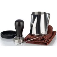 Buddy's Barista-Set Buddy´s Bar - Barista Edition, Premium, Milchkännchen 0,35 l, Kaffeestempel,Tamper, Kaffeenadel, Handtuch