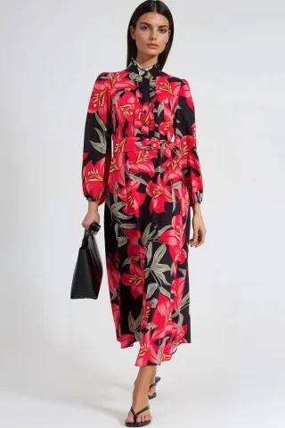 Blumen-Maxi-Kleid mit Bindungsdetail