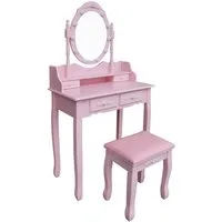 Aileenstore Schminktisch RUSTIKA, rosa, inkl. Hocker, dimmbare LED´s und Schubkästen