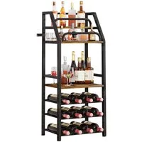 Yorbay Weinregal aus Holz &Metal,Weinregal Stehend mit Flaschenablage, 6-stufiges, Barregal für Whisky und Spirituosen, zur Präsentation