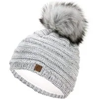 Faera Beanie Faera Wintermütze mit Futter mit Kunstfell Bommel Unisex One-Size